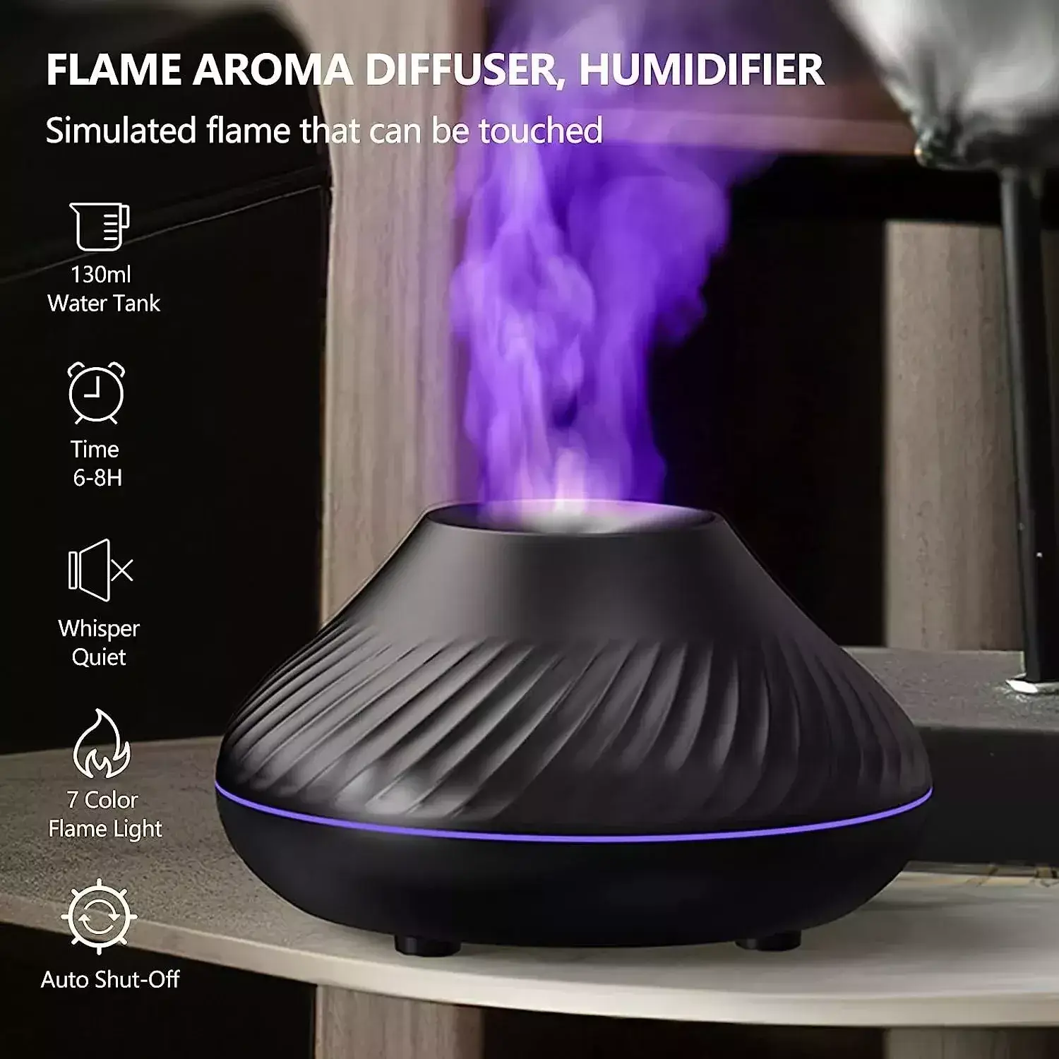 130ml Portable USB Aromatherapy Diffuser with Color Flame Night Light